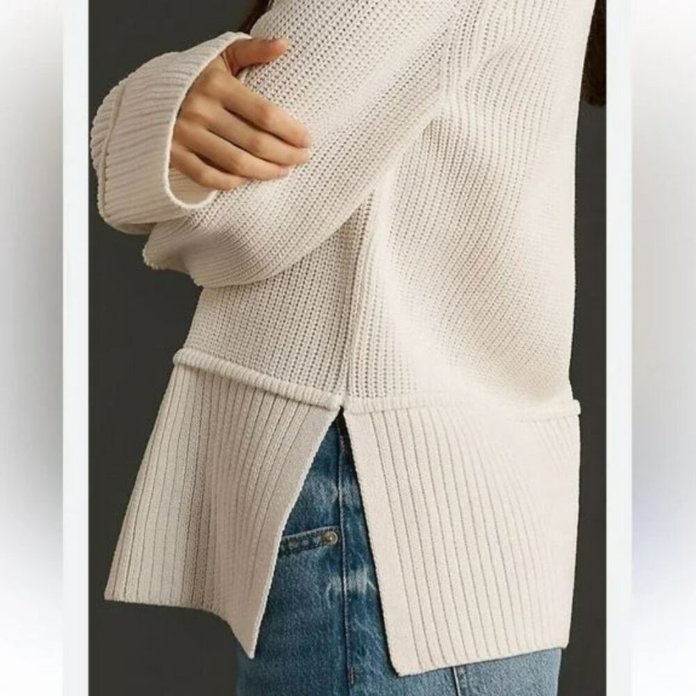 NWOT Anthropologie | Pilcro Chunky Ribbed Knit Crewneck Longline Sweater | Ivory